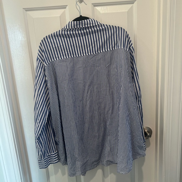 She and Sky Blue and White Striped Button Down Tunic or Swimsuit Cover Size 2X - Picture 2 of 5